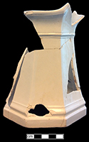 White granite panelled octagonal jug and handle. Vessel height: 7.50”, from 18BC27, Feature 30.